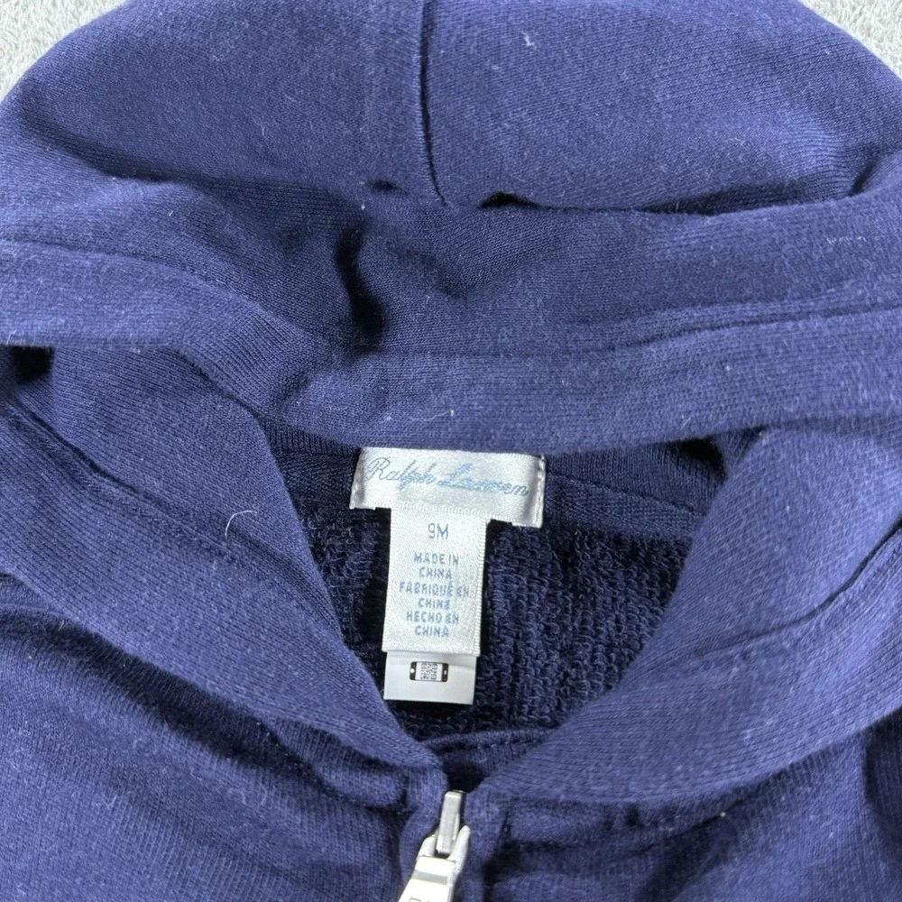 Ralph Lauren Baby Hoodie Boys 9 Months Blue Polo Bear Full Zip Sweatshirt Jacket